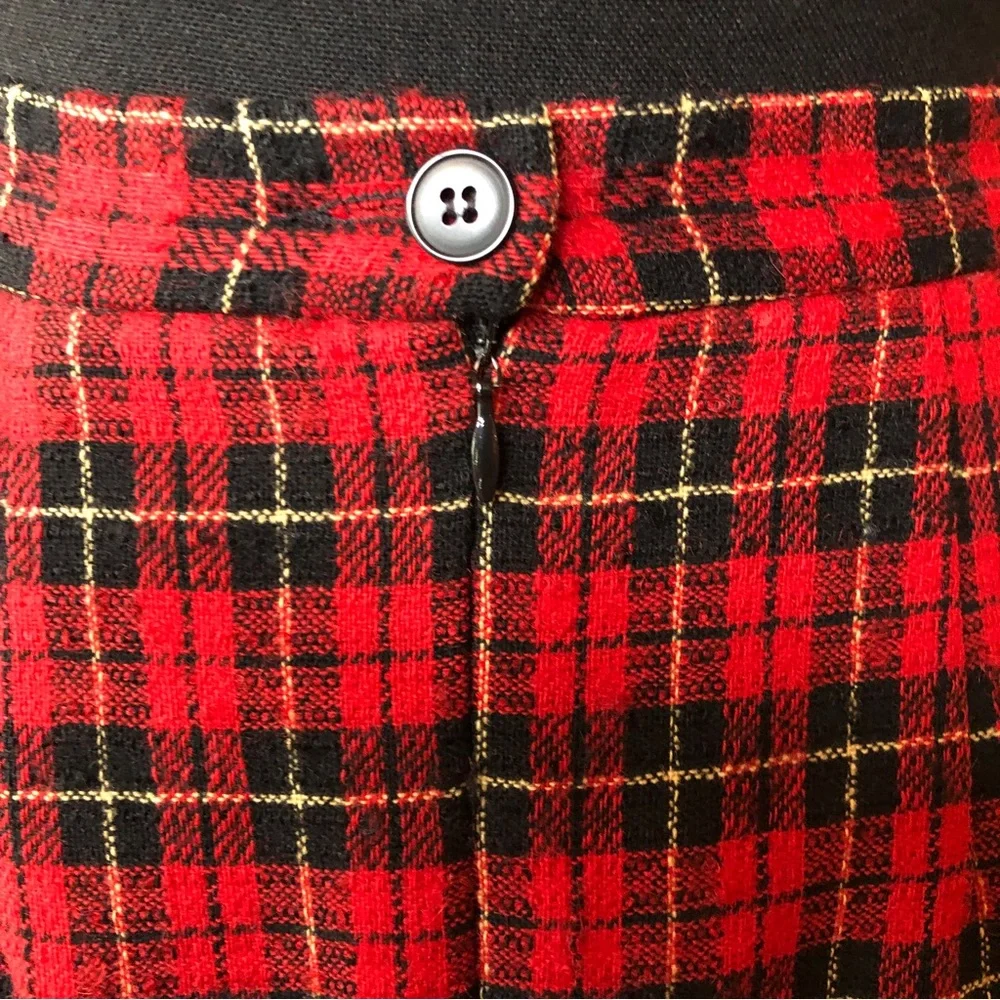Pendleton Tartan Plaid Wool Pencil Skirt Lined Red Black (00 XXS Petite)